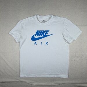 Nike Air Graphic T-Shirt Mens Medium White Blue Logo Short Sleeve Crew Neck Tee